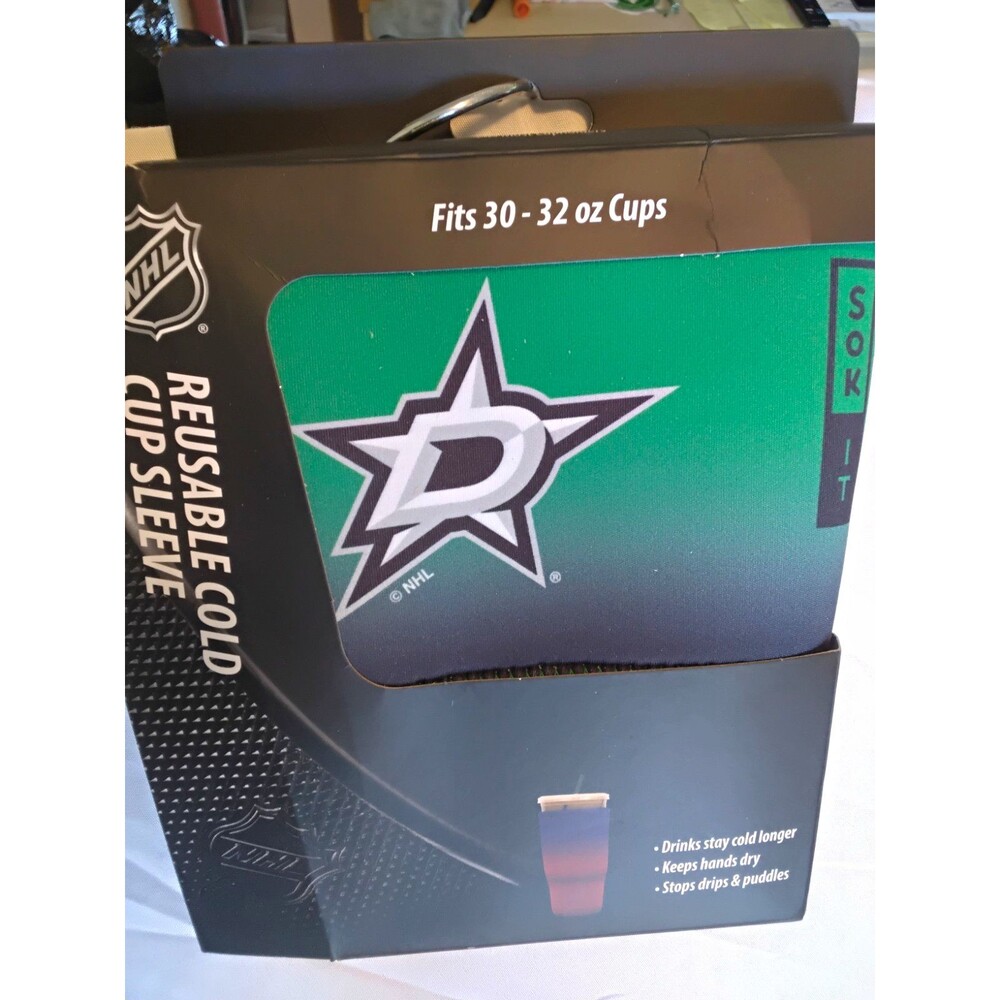 Sok It Dallas Stars D NHL Reusable Cold Cup Sleeve Fits 30-32 oz Green/Black NIB